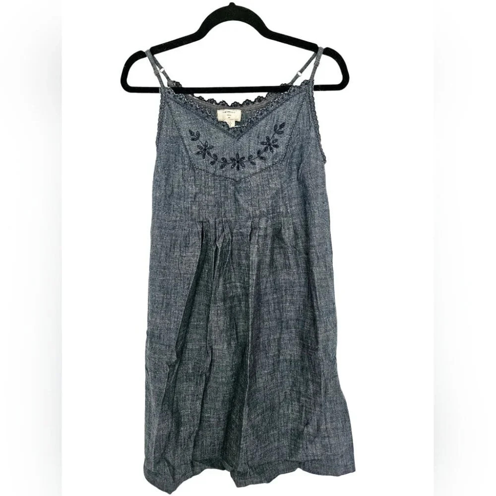 Boho Mini Sundress  with Pockets, Lace Scalop, and Flower Embroidery